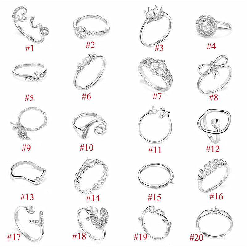 Fashion CZ Geometry Round Crown Leaf 925 Silver Oval Gemstone Adjustable DIY Ring Setting - SterlingSilberSchmuck
