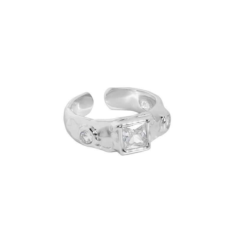 Simple Irregular Geometry Square CZ 925 Sterling Silver Adjustable Ring - SterlingSilberSchmuck