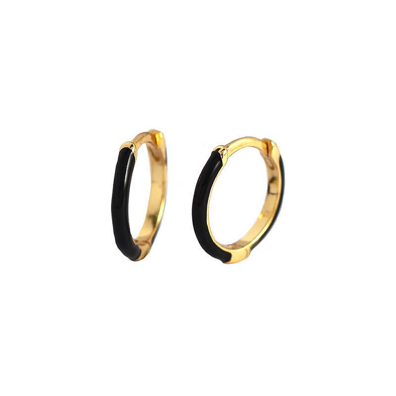 Minimalist Epoxy Circle 925 Sterling Silver Huggie Hoop Earrings - SterlingSilberSchmuck