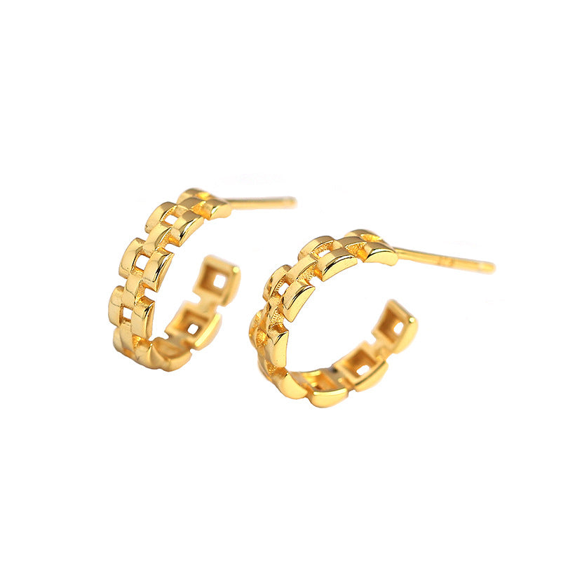 Fashion Watchband C Shape 925 Sterling Silver Stud Earrings - SterlingSilberSchmuck