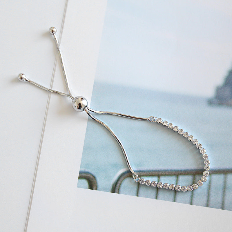 Fashion Simple CZ Beads 925 Sterling Silver Adjustable Bracelet - SterlingSilberSchmuck