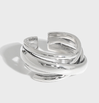 Mehrschicht Kreuz Ring 925 Sterling Silber verstellbar unregelmäßig