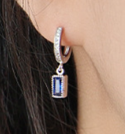 Blauer CZ Rechteck Ohrring 925 Sterling Silber Single geometrisch