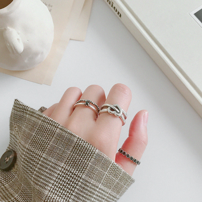 Retro Hollow Herz Ring 925 Sterling Silber verstellbar elegant