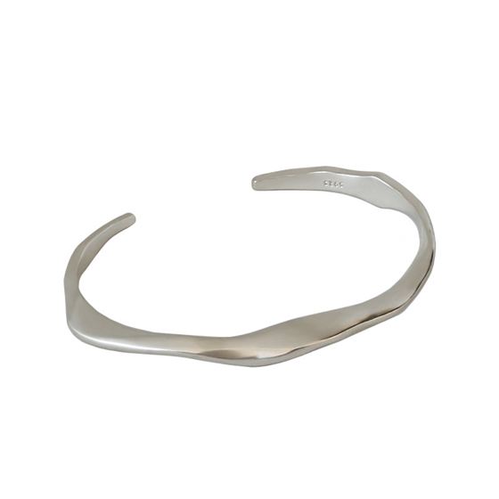 New Irregular 925 Sterling Silver Open Bangle - SterlingSilberSchmuck