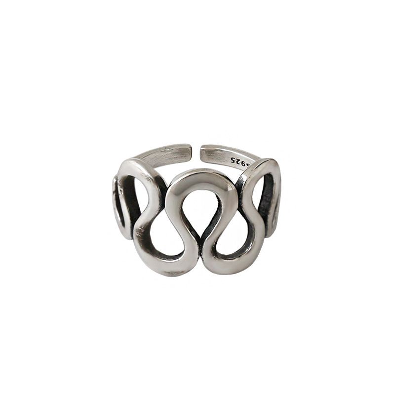 Hollow Wave Ring 925 Sterling Silber verstellbar Vintage elegant
