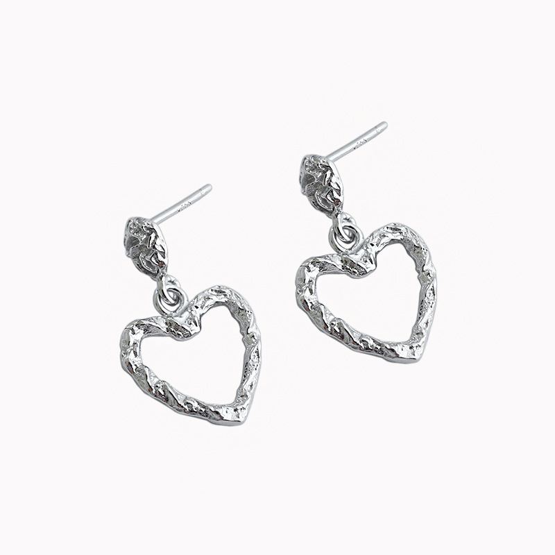 Herz Ohrhänger 925 Sterling Silber - Unregelmäßige hohle Herzen