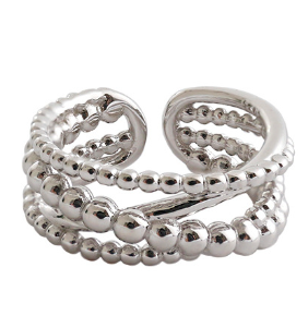 Wide Beads Cross 925 Sterling Silver Adjustable Ring - SterlingSilberSchmuck
