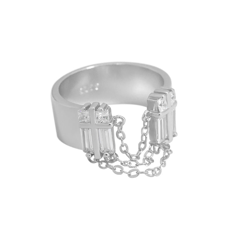 CZ Ketten Ring 925 Sterling Silber verstellbar modern elegant