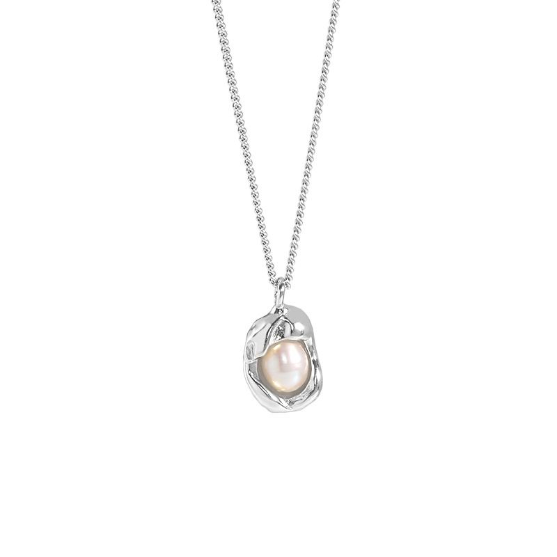 Oval Perlen Halskette 925 Sterling Silber elegant klassisch modern