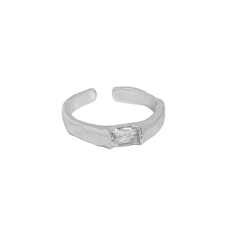 Simple Geometry CZ Rectangle 925 Sterling Silver Adjustable Ring - SterlingSilberSchmuck