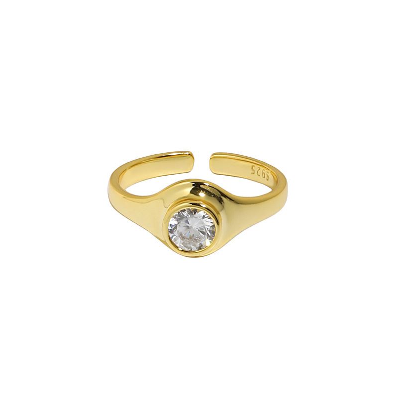Verstellbarer silberner Ring mit runder CZ- geometrischer Design aus 925 Sterling Silber, geeignet für Büro.