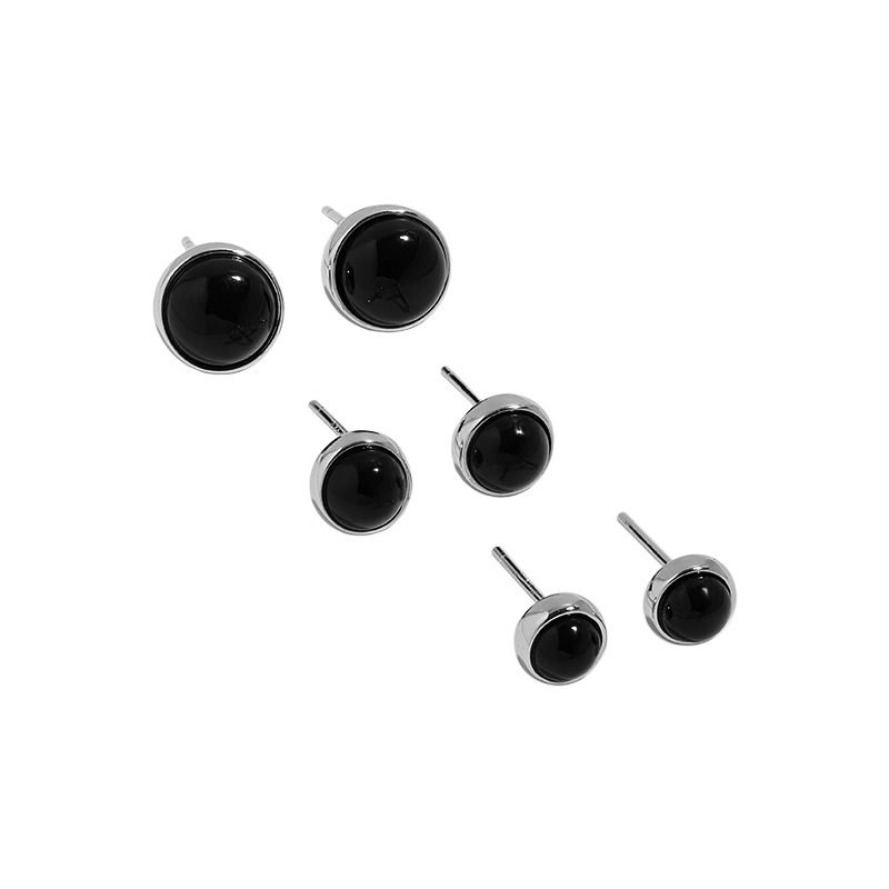Schwarzer Achat Ohrstecker - 925 Sterling Silber Runde Ohrringe