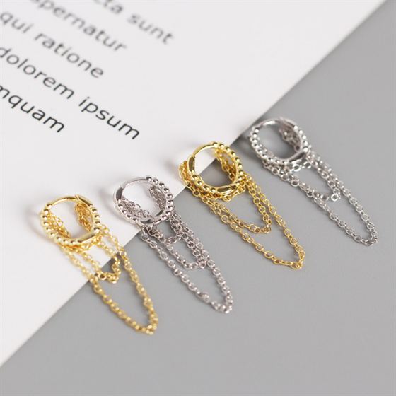 Circle chain leverback earrings made of 925 sterling silver for women by silverbene, showcasing a modern design.