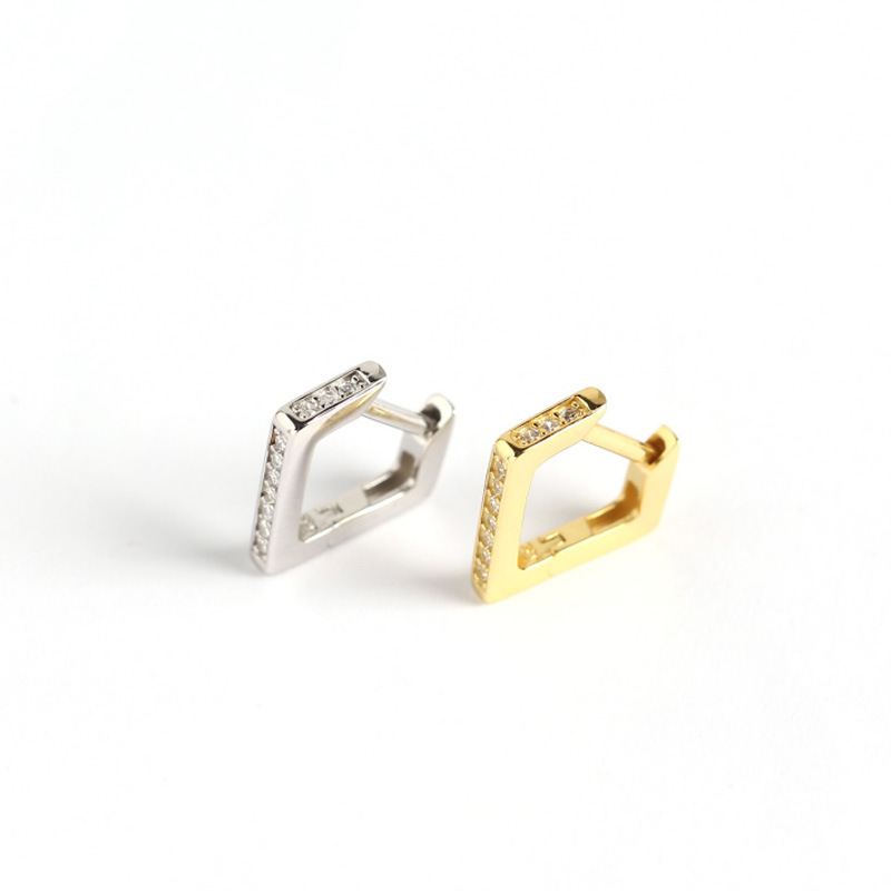 Silverbene GeometryCZ ohrhänger aus 925er Sterling Silber, unregelmäßiges viereckiges Design, Hängeohrringe mit geometrischer Form