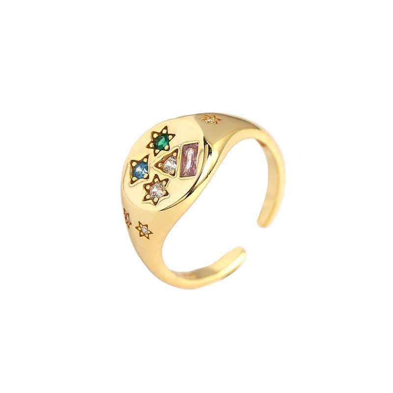 Bunter CZ-Sternen-Ring aus 925er Silber, verstellbar, geometrisches Design von silverbene, detailreiche Farbsteine.