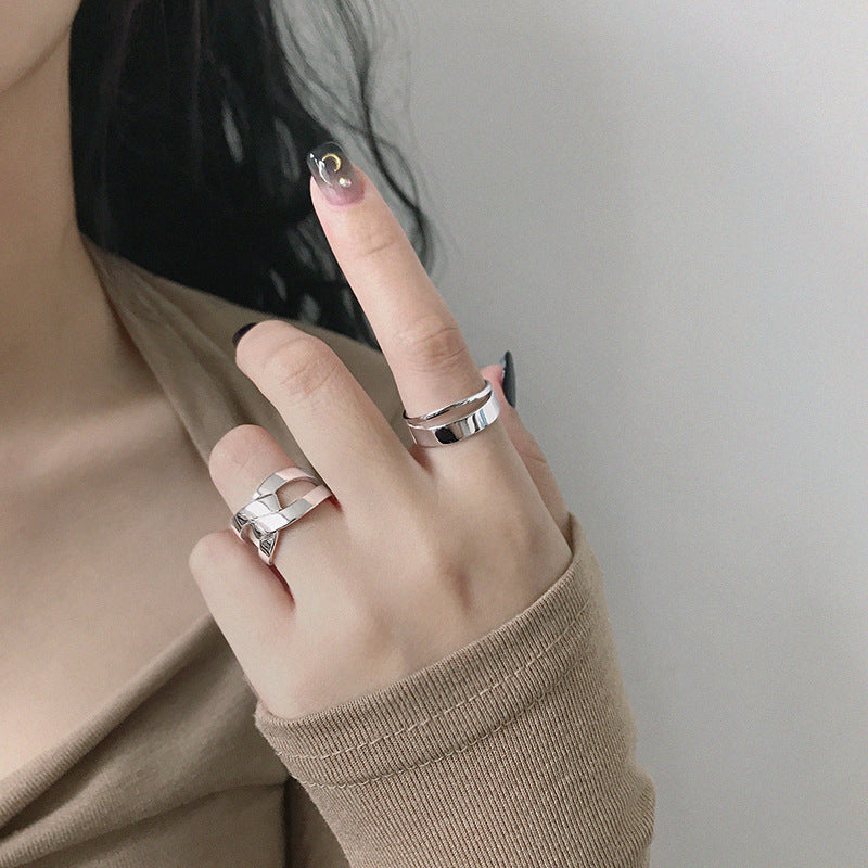 Simple Double Layer Minimalist 925 Sterling Silver Adjustable Ring - SterlingSilberSchmuck