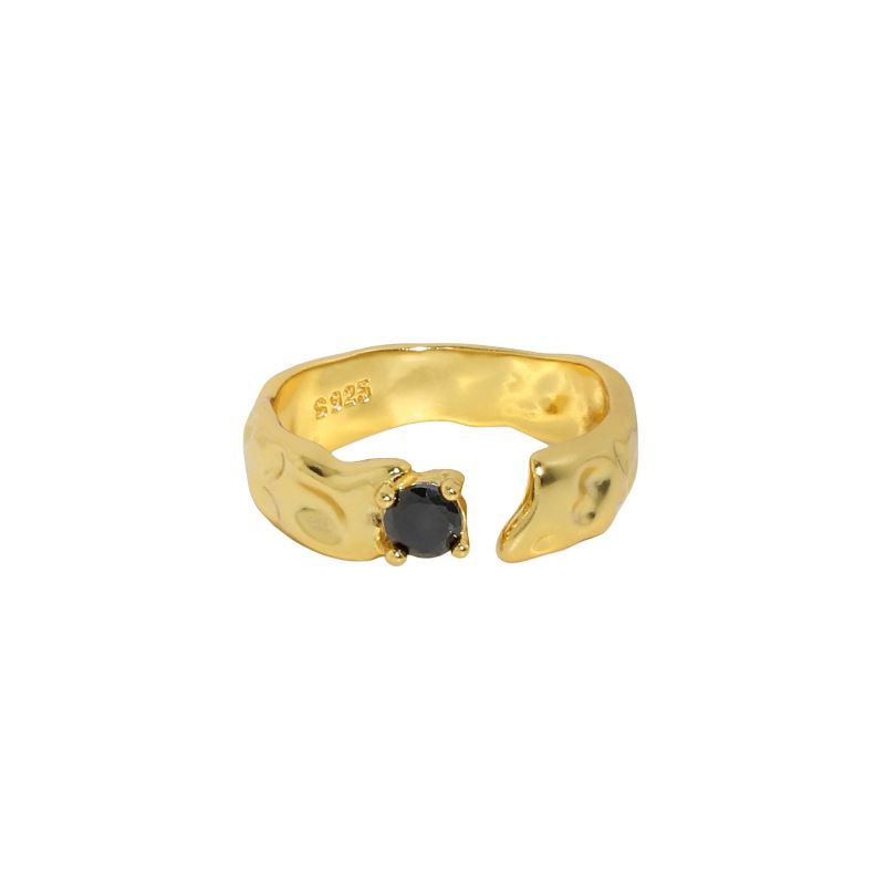 Schwarzer CZ Ring 925 Sterling Silber unregelmäßig verstellbar