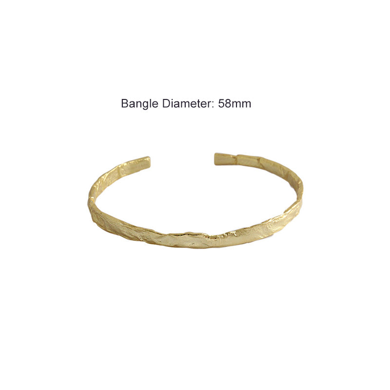 Simple Concave Convex Round 925 Sterling Silver Open Bangle - SterlingSilberSchmuck