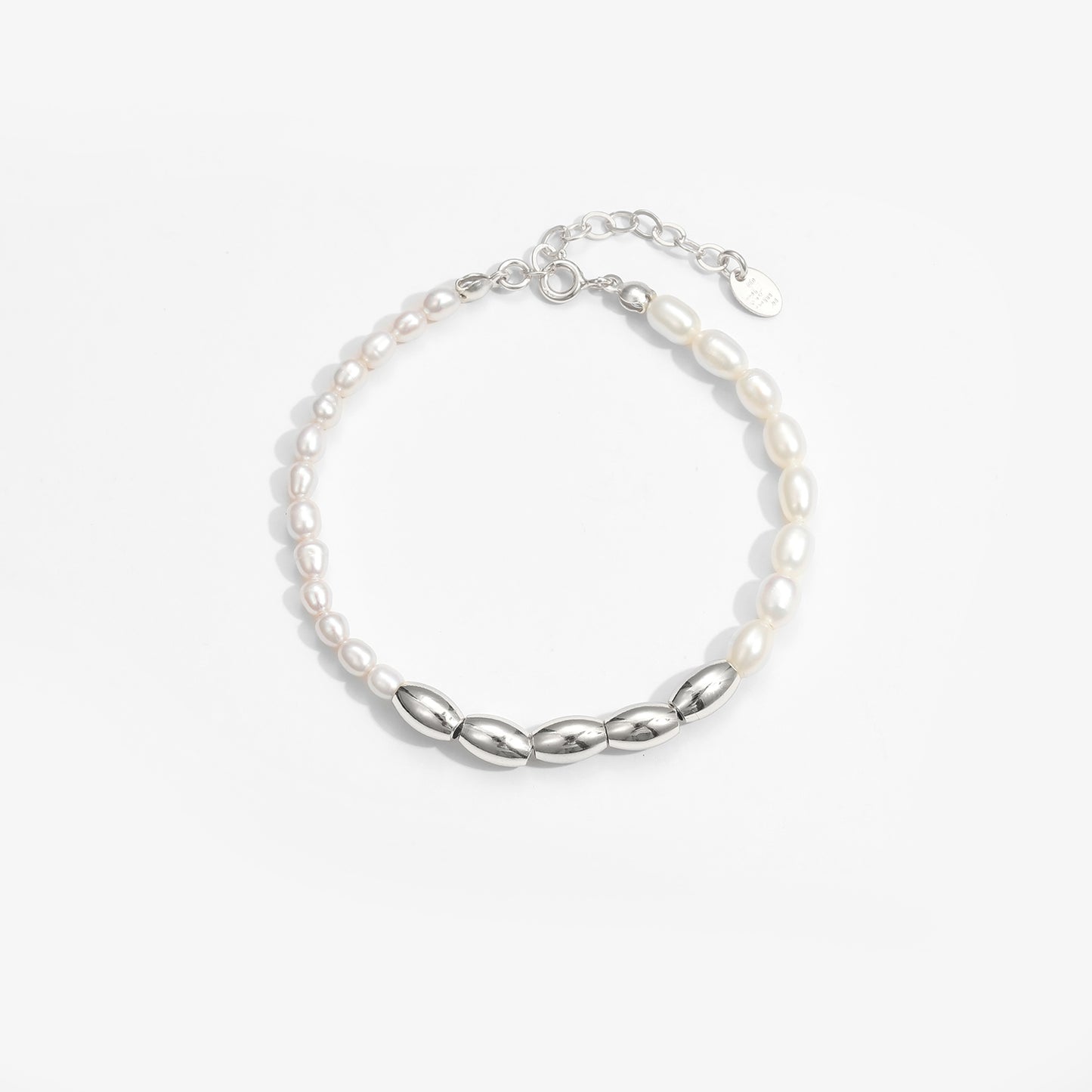 Asymmetry Oval Natural Pearls Beads 925 Sterling Silver Bracelet - SterlingSilberSchmuck