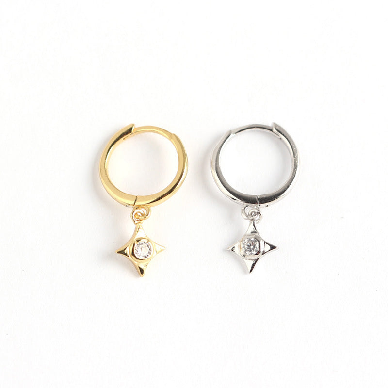 CZ Rhombus Hoop Ohrringe aus 925 Sterlingsilber, geometrisches Design, silverbene Schmuck, elegante Ohrschmuck