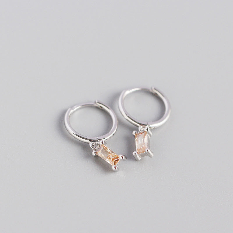 Geometry Rectangle CZ 925 Sterling Silver Hoop Earrings - SterlingSilberSchmuck