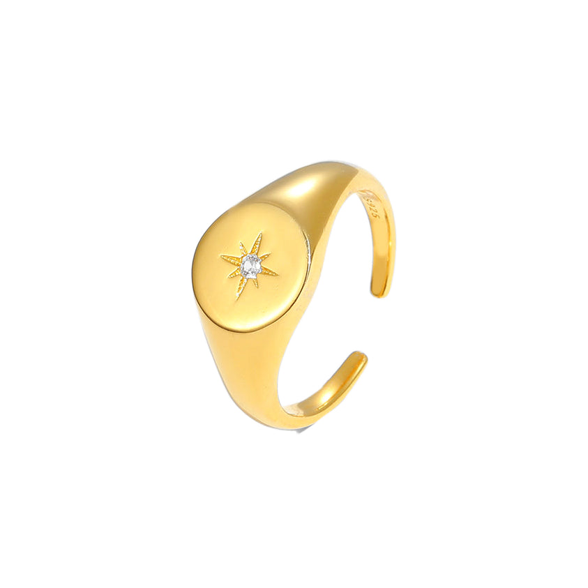 Funkelnder CZ Sonnenstern Ring aus 925er Silber von silverbene, verstellbar und elegant in ansprechendem Design.