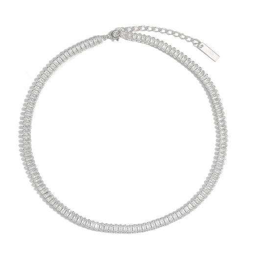 Classic Rectangle CZ Geometry 925 Sterling Silver Necklace - SterlingSilberSchmuck