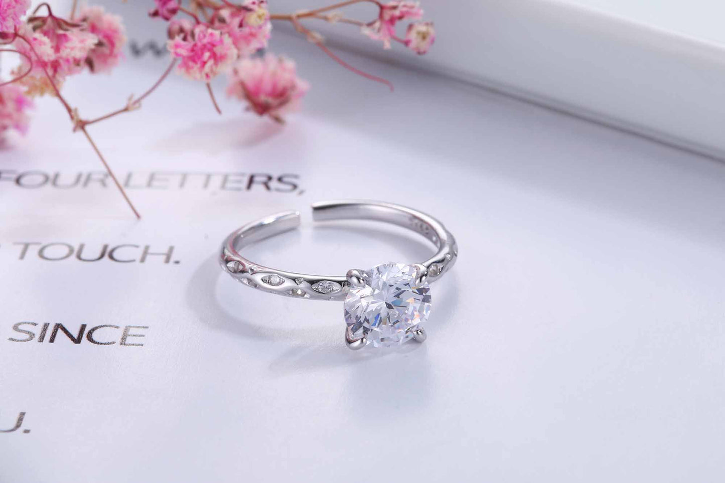 Runder CZ Statement Ring 925 Sterling Silber verstellbar elegant