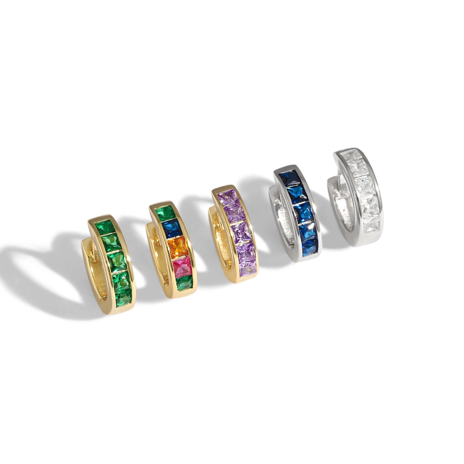 Party Geometry Colorful CZ 925 Sterling Silver Hoop Earrings - SterlingSilberSchmuck
