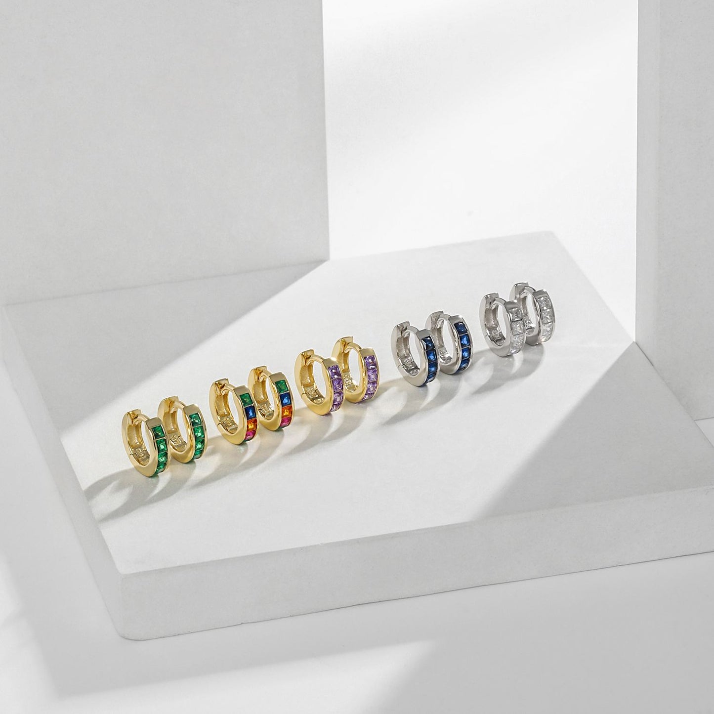 Party Geometry Colorful CZ 925 Sterling Silver Hoop Earrings - SterlingSilberSchmuck