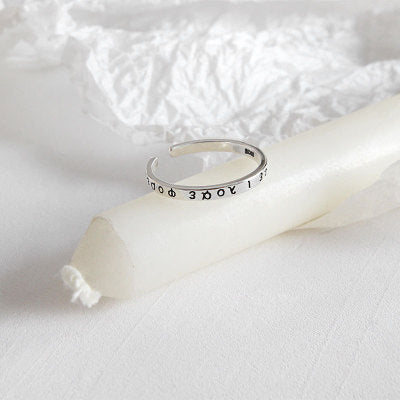 Adjustable 925 sterling silver ring featuring Greek alphabet design by silverbene, showcasing intricate detailing.