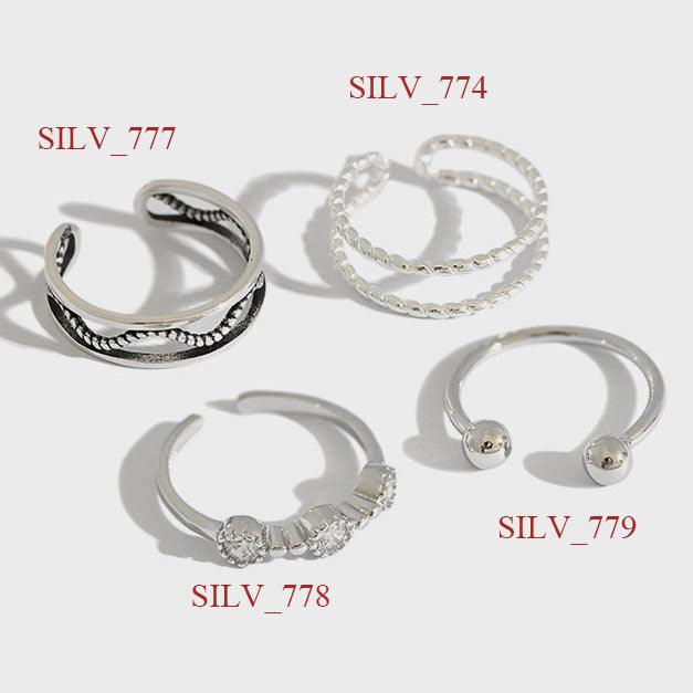 Twisted beads CZ ring in 925 sterling silver, adjustable design from silverbene, showcasing intricate bead details.