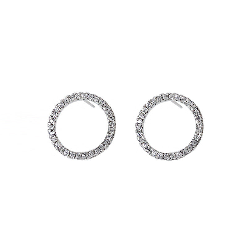 CZ Circle Ohrstecker aus 925 Sterling Silber, hohles geometrisches Design, elegante Silverbene Ohrschmuck