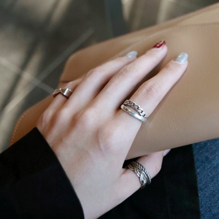 Vintage silverbene adjustable double-layer ring in 925 sterling silver with intricate design details.