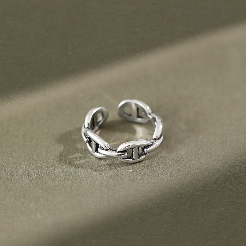 Verstellbarer Hollow Pig Nose Ring aus 925 Sterling Silber im Vintage-Modern-Stil, von silverbene.