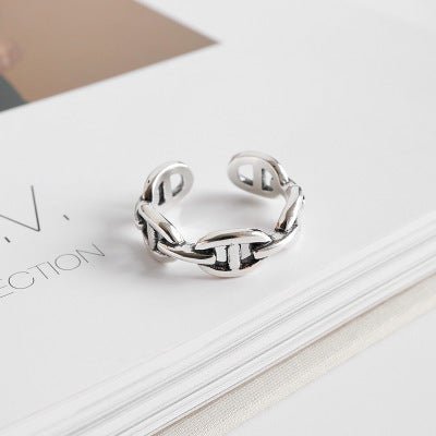 Hohle Schweinenasenring aus 925 Sterling Silber, verstellbar, Vintage-Design, modernes Schmuckstück von silverbene