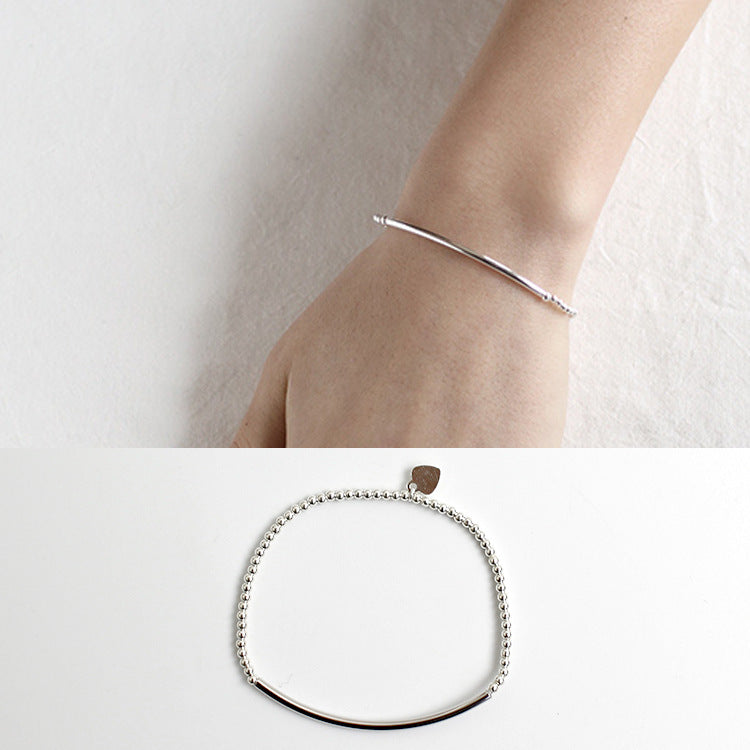 Simple 2mm Beads Tube 925 Sterling Silver Bracelet - SterlingSilberSchmuck