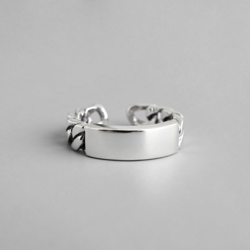 Rechteckiger Bordsteinketten Ring aus 925 Sterlingsilber – Verstellbar modern