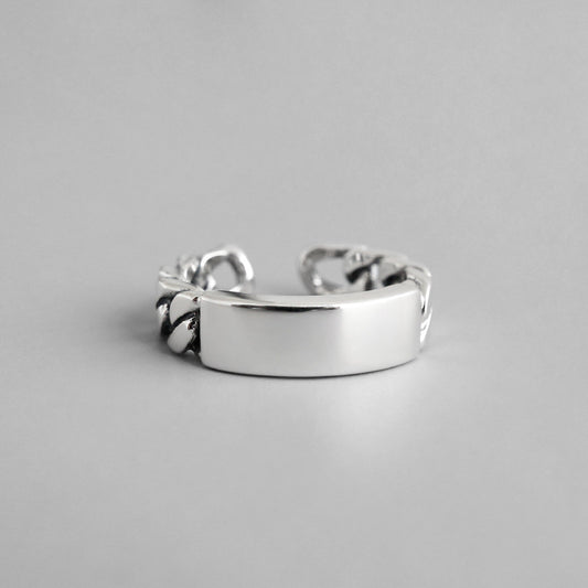 Rechteckiger Bordsteinketten Ring aus 925 Sterlingsilber – Verstellbar modern