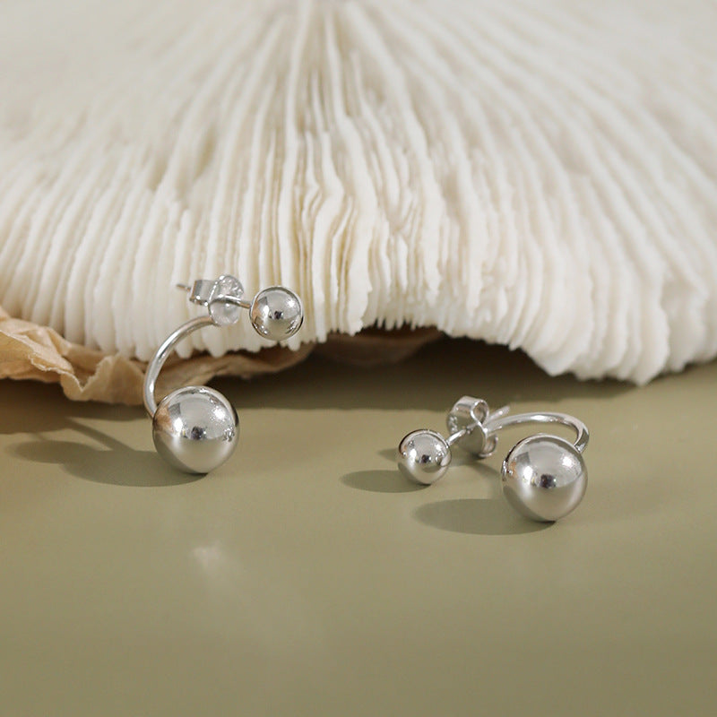 Simple Classic Round Beads 925 Sterling Silver Stud Earrings - SterlingSilberSchmuck