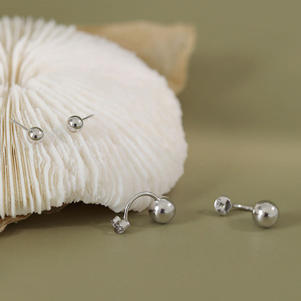 Simple Classic Round Beads 925 Sterling Silver Stud Earrings - SterlingSilberSchmuck