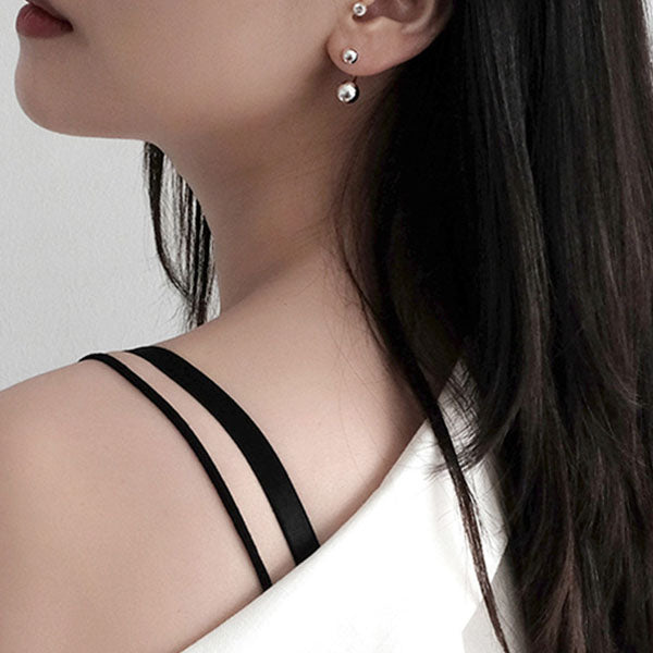 Simple Classic Round Beads 925 Sterling Silver Stud Earrings - SterlingSilberSchmuck