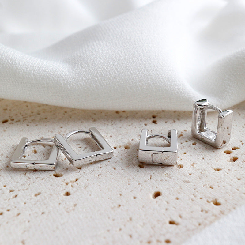 Classic Geometry Hollow Square 925 Sterling Silver Hoop Earrings - SterlingSilberSchmuck