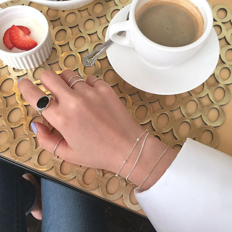 Doppelschicht Perlen Armband 925 Sterling Silber zart elegant