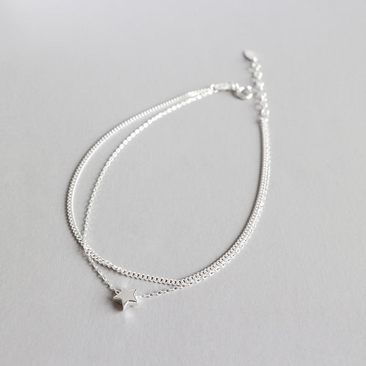 Doppelschicht Fußkette Stern 925 Sterling Silber Rolo Chain