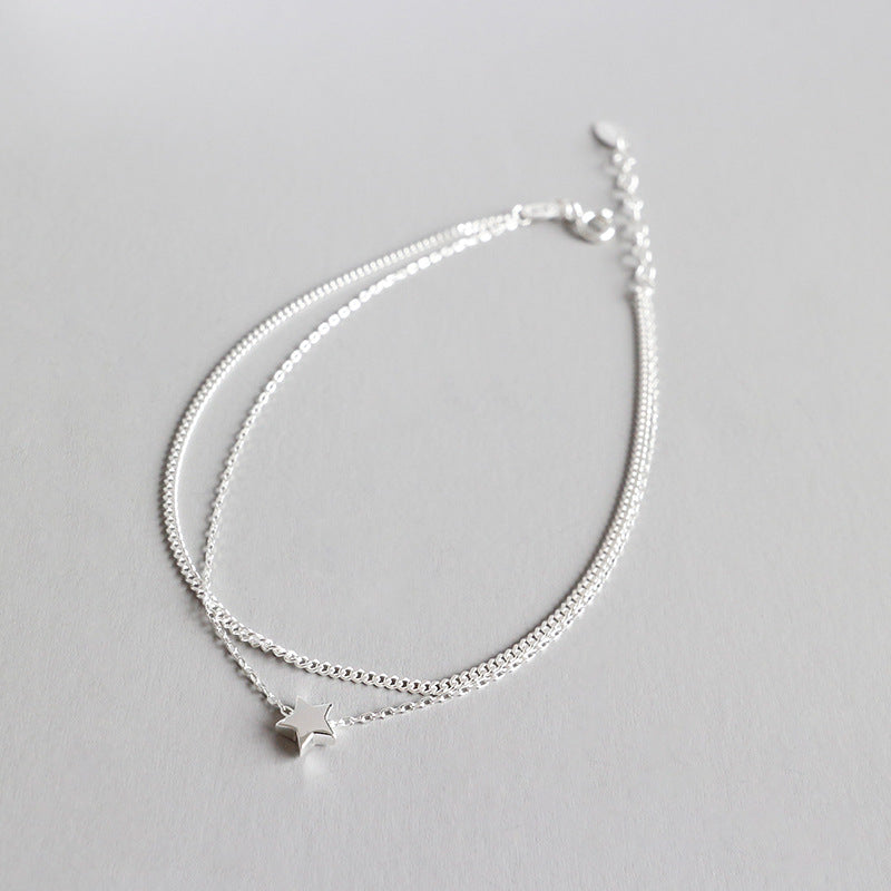 Doppelschicht Fußkette Stern 925 Sterling Silber Rolo Chain