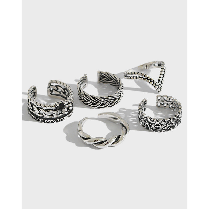 Vintage Twisted Flower V Shape 925 Sterling Silver Adjustable Ring - SterlingSilberSchmuck