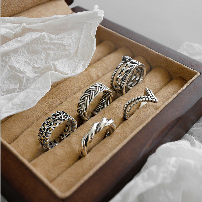 Vintage Twisted Flower V Shape 925 Sterling Silver Adjustable Ring - SterlingSilberSchmuck