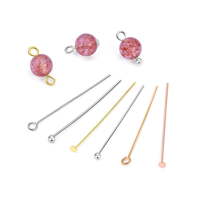 Simple 9 Shape Beads 925 Sterling Silver DIY Head Pin - SterlingSilberSchmuck